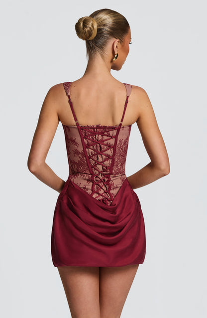 Cornelia Mini Dress - Burgundy Lace