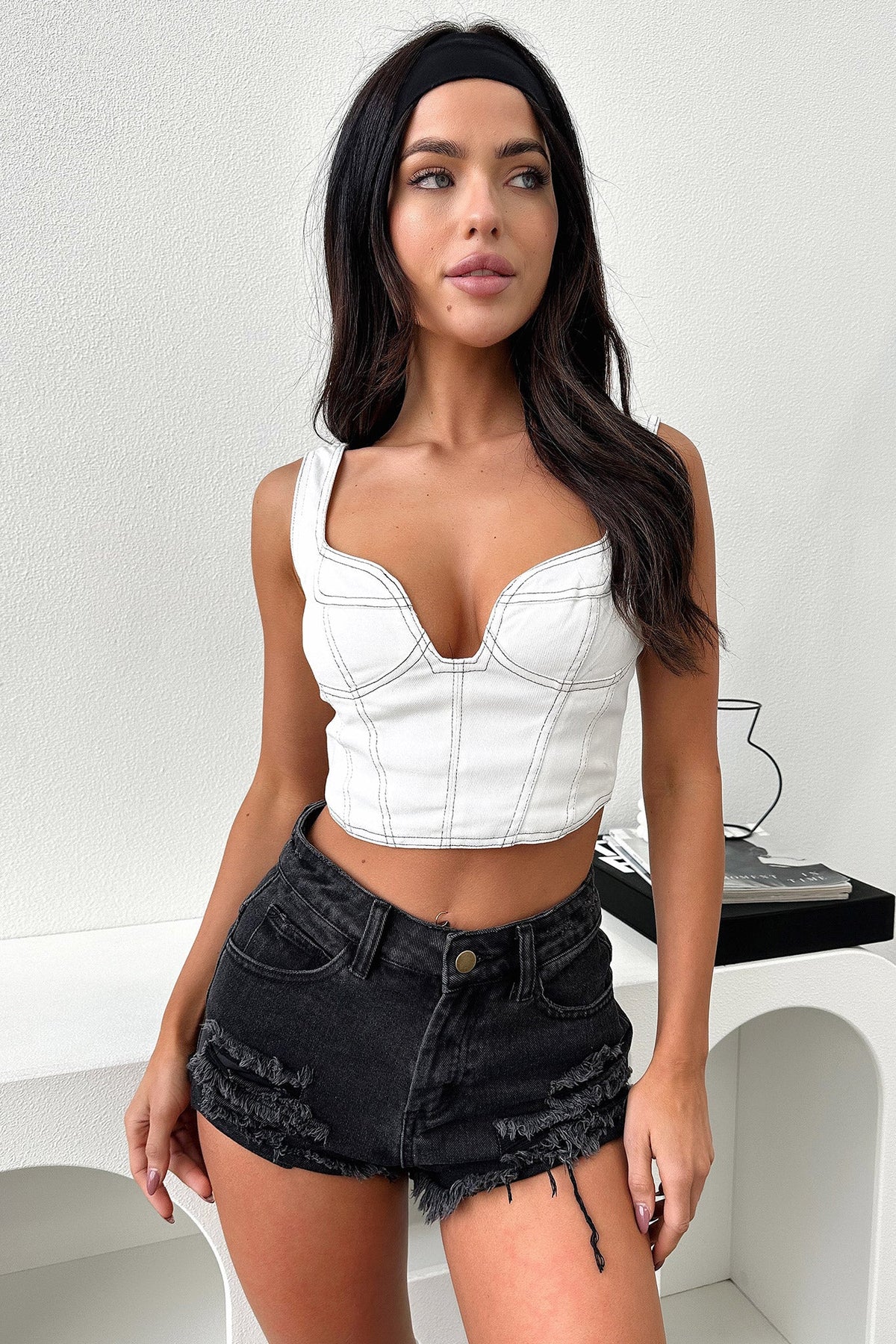 Jersey Denim Shorts - Black