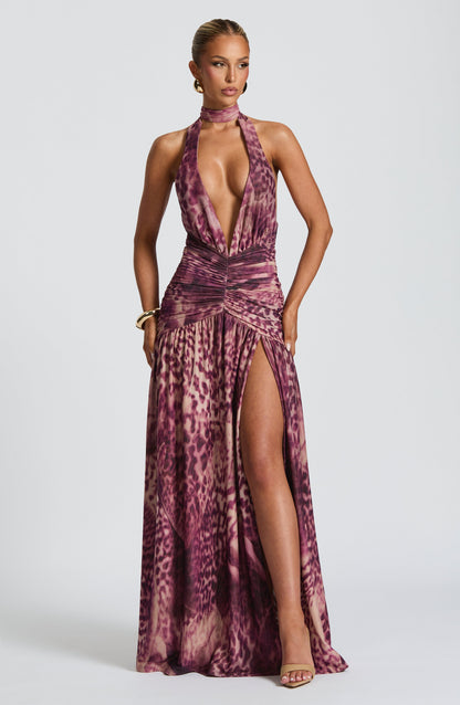 Melania Maxi Dress - Magenta Orchid Print