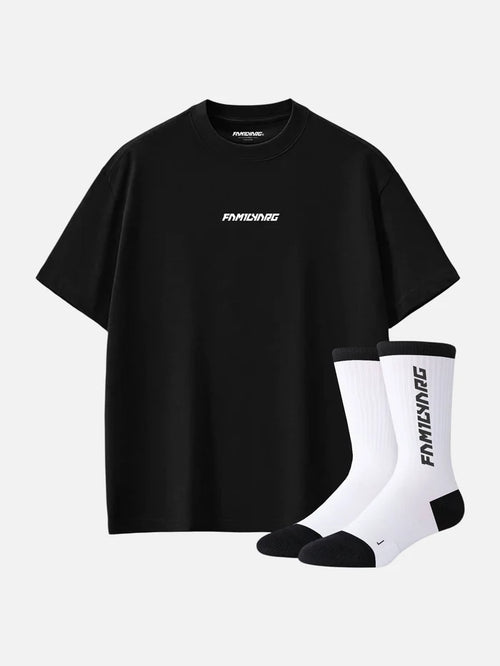 Remera Familyarg Mini Logo 3D Negro + Medias Crew Blanco