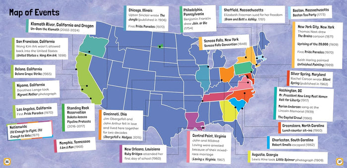 Map of events with labeled locations on a blue background